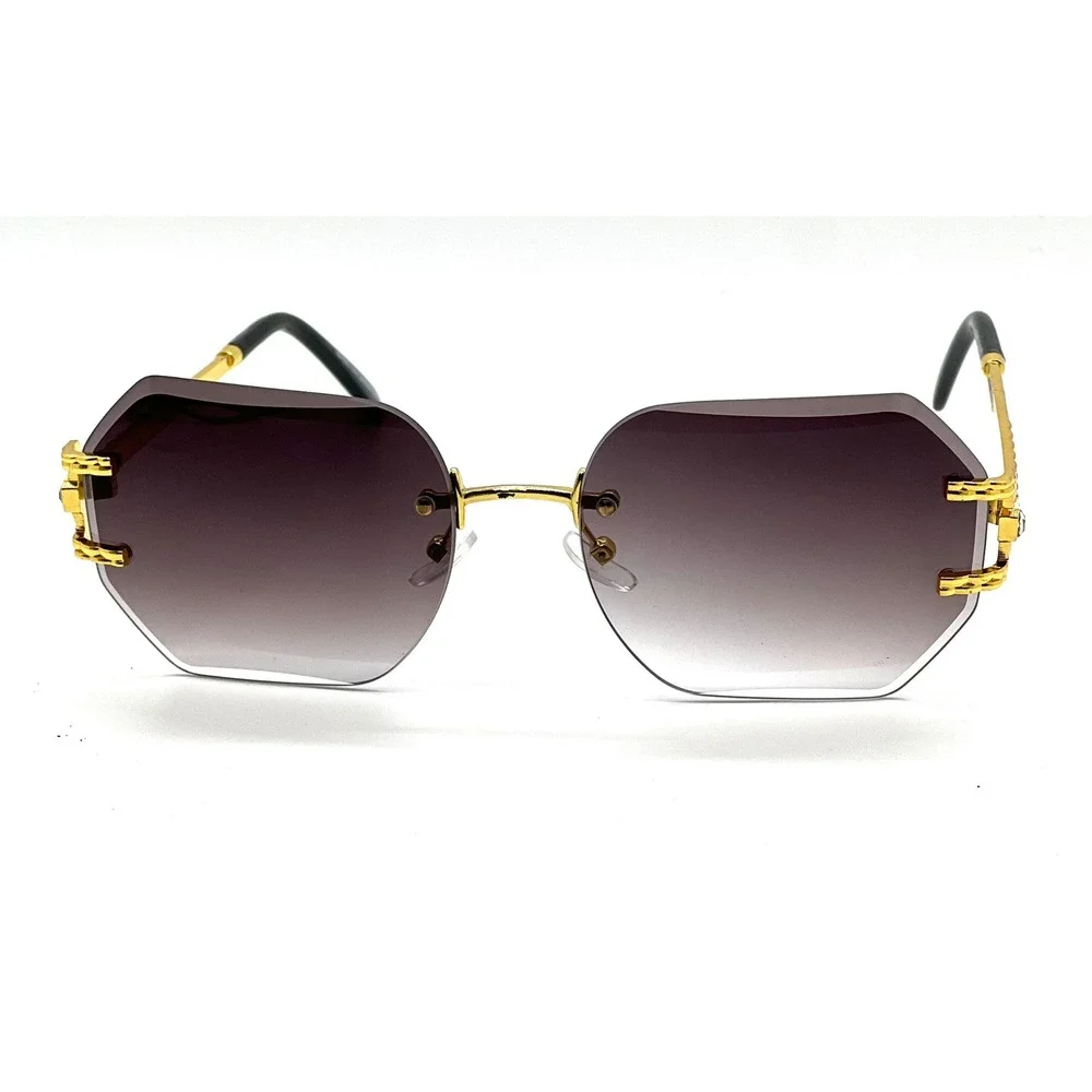 Sunglasses Men Fashion Designer Octagon Gold Frame Fashion Black Tinted Lens New